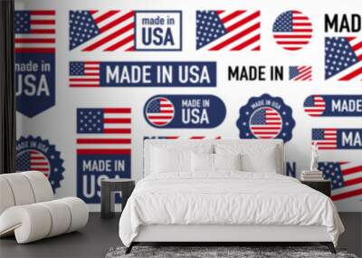 Made in USA badges and emblems. United state of America. of set collection illustrations. Wall mural