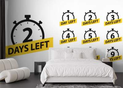 Number 1, 2, 3, 4, 5, 6, 7, 8, 9, 10, of days left to go. Promotional banners. Collection badges sale, landing page, banner. Wall mural