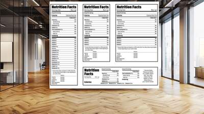 Nutrition Facts information label for box. Daily value ingredient calories, cholesterol and fats in grams and percent. Flat design, vector illustration on background. Wall mural