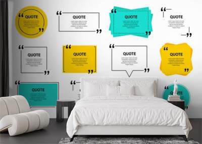 Quote box frame, big set. Quote box icon. Texting quote boxes. Blank template quote text info design boxes quotation bubble blog quotes symbols. Creative vector banner illustration. Wall mural