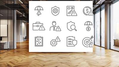 Risk Management web icon set in line style. Risk analysis, risk investment, minimizing losses, plan, low cost, collection. Vector illustration. Wall mural