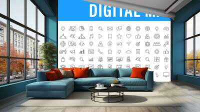 Set of 200 Digital Marketing web icons in line style. Social, networks, feedback, communication, marketing, ecommerce. Vector illustration. Wall mural