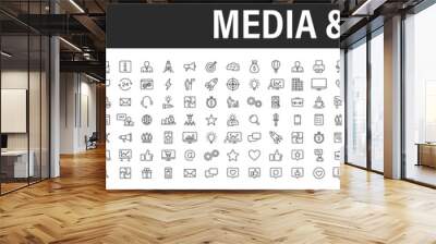 Set of 200 Media and Web icons in line style. Data analytics, Digital marketing, Management, Message, Phone. Vector illustration. Wall mural