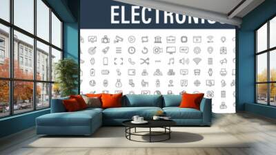 Set of 330 Technology and Electronics and Devices web icons in line style. Device, phone, laptop, communication, smartphone, ecommerce. Vector illustration. Wall mural