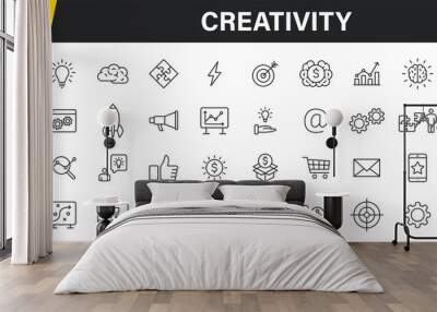 Set of 40 Creativity and Idea web icons in line style. Creativity, Finding solution, Brainstorming, Creative thinking, Brain. Vector illustration. Wall mural