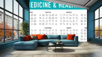 Set of 400 Medical and Healthcare web icons in line style. Medicine, check up, doctor, dentistry, pharmacy, lab, scientific discovery, collection. Vector illustration. Wall mural