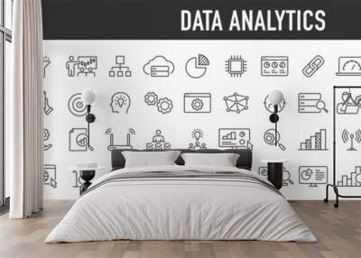 Set of 60 Data Analysis web icons in line style. Graphs, Analysis, Big Data processing, growth, statistics, analytics, chart, research network collection. Vector illustration. Wall mural