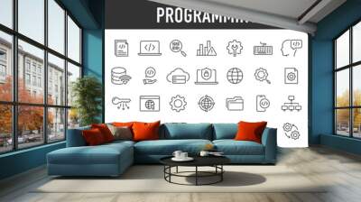 Set of 60 Programming and coding web icons in line style. Information technology, developer, idea, advertising, app, archive, collection. Vector illustration. Wall mural