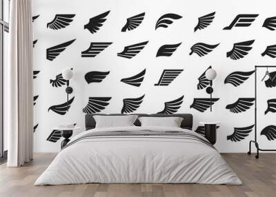 Set of black wings icons. Wings badges. Collection wings badges. Vector illustration. Wall mural