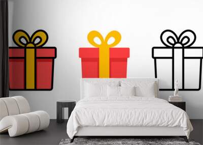 Set of gift box with ribbon. Box line icons. Surprising gift box. Vector illustration. Wall mural