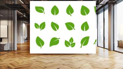 Set of green leaf icons. Green color. Leafs green color icon logo. Leaves on white background. Ecology. Vector illustration. Wall mural