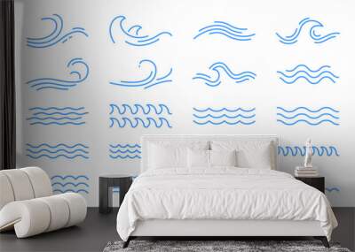 Water wave, sea wave set. Zigzag line. Water logo, symbol vector collection. Wall mural