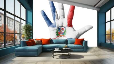 Open hand raised, multi purpose concept, Dominican flag painted Wall mural