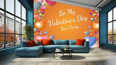 Happy Valentines day concept with 3d hearts for poster and greeting card, vector illustration Wall mural