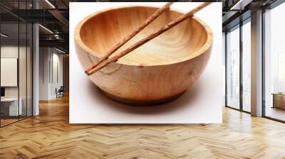 A set of Japanese style traditional wooden tableware, shoot on white isolated background Wall mural