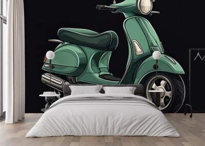 Green Scooter Illustration with Black Background Wall mural