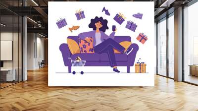 Online shopping and gift purchasing illustration generated with AI Wall mural