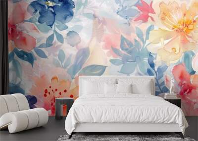 pastel watercolor floral pattern Generated with AI Wall mural