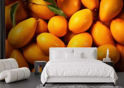 Big yellow mango stack row. Ripe yellow manggo. Fresh yellow raw manggoes for background.  Wall mural