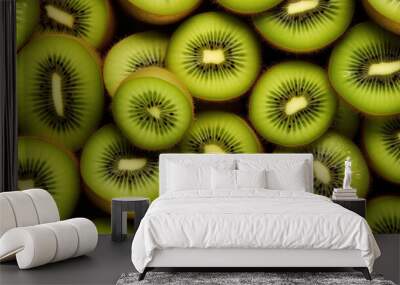 Close up of green kiwi fruit slices. Kiwi fruit background. Wall mural