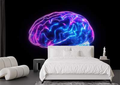 Hologram of the brain. Brain and technology network. Digital brain with glowing circuit patterns. Futuristic brain. Digital human brain connected to an electronic board. Artificial Intelligence tech Wall mural