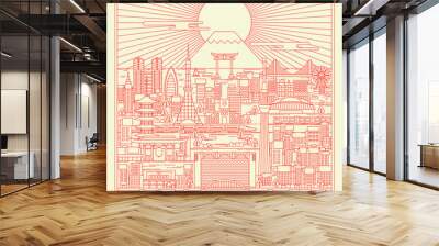 Tokyo Japan. Vector Line Art Illustrations with details landmark. Stylish Illustration. Japanese Translation mean Tokyo.  Wall mural