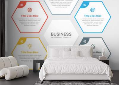 Hexagonal Cycle Infographic Design Template with Six Steps Wall mural