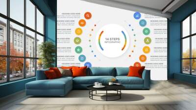 Modern Circular Round Infographic Design Template with 14 Data Points Wall mural