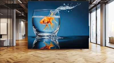 Goldfish jumping out of the water, red fish in an aquarium Wall mural