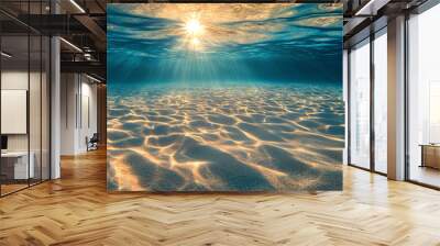 Photograph of an underwater view on the sandy bottom of a tropical sea with clear water and a beautiful sand texture Wall mural