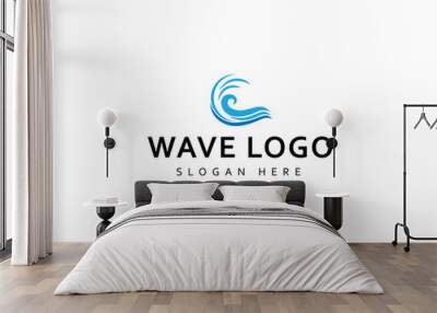 Isolated round shape logo. Blue color logotype. Flowing water image. Sea, ocean, river surface. Wall mural