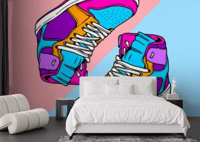 Fashion sneakers illustration in colorful drawings, digital graphics sneakers vector line art isolated, shoe illustration template. Wall mural