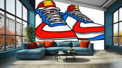 Fashion sneakers illustration in colorful drawings, digital graphics sneakers vector line art isolated, shoe illustration template. Wall mural