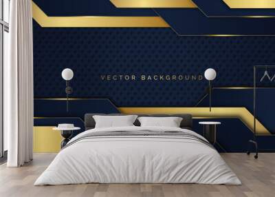 abstract futuristic modern dynamic gold shiny lines on dark blue background. futuristic gradient overlapping background Wall mural