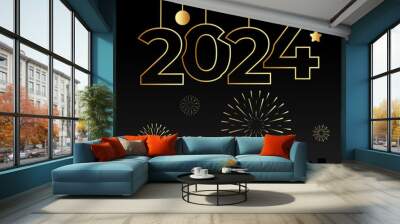 celebration of happy new year 2024 gold poster design illustration.welcome 2024 Wall mural