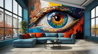 Digital art of a eye,Conceptual abstract close-up of oil painting on canvas Wall mural