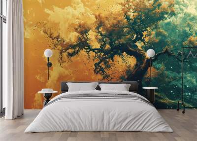 A painting of a tree with a sky background Wall mural