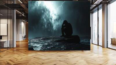 Anxiety illustration Dark and introspective portrayal. Emotional and impactful visualization Wall mural