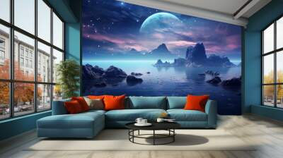 Beautiful sea view under the starry sky. Wall mural