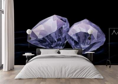 Two large, faceted purple diamonds resting on a dark velvet surface. Wall mural