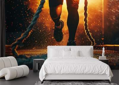 Workout at Sunset with Battle Ropes Wall mural