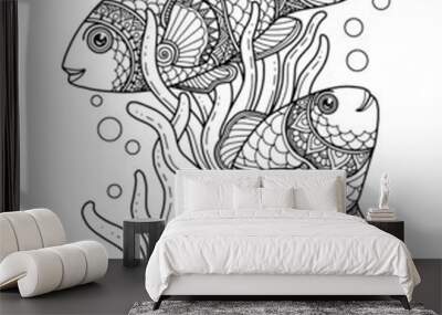 sea life coloring page illustration and print design Wall mural