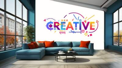 creative text banner concept. thin and thick lines illustration. circles and squares with gradient.  Wall mural