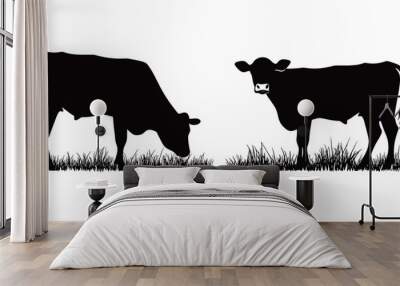 Dairy farm cow vector silhouette icon. Beef cattle cow animal farmer isolated illustration. Wall mural