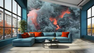 Deep gray smoke paired with salmon pink neon for a stylish event setting. Wall mural