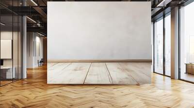 Empty wooden white table over white wall background, product display montage. High quality photo Wall mural