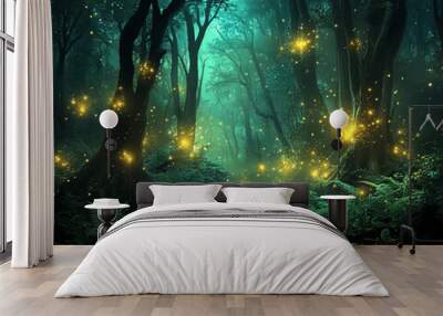 Magical fantasy fairy tale scenery, night in a forest Wall mural