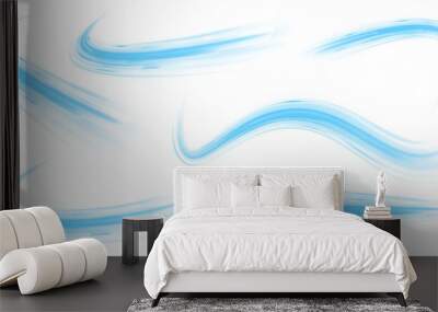 Digital image of light rays, striped lines on a blue light background. Design element for visualizing air or water flow. Light, light garland PNG.	 Wall mural