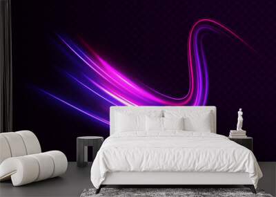 Laser beams luminous abstract sparkling isolated on a transparent background. Light and stripes moving fast over dark background.  Wall mural