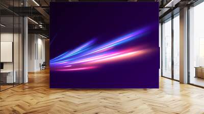 Vector speed of light in space on dark background. Abstract background in blue, yellow and orange neon colors. Wall mural